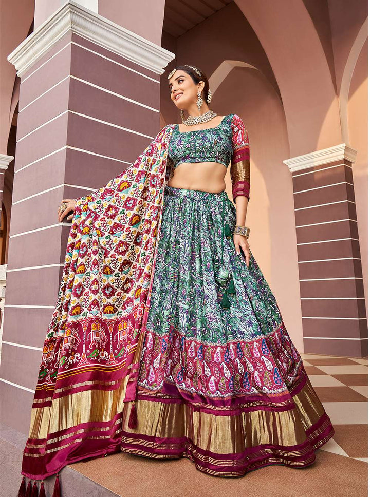 Spring Green Gaji Silk Lehenga Choli - PAHRAVA