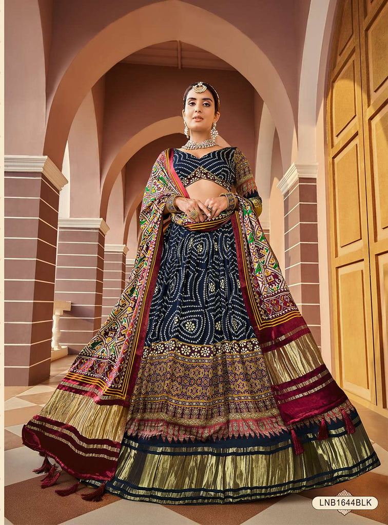 Pure Black Gaji Silk Lehenga Choli - PAHRAVA