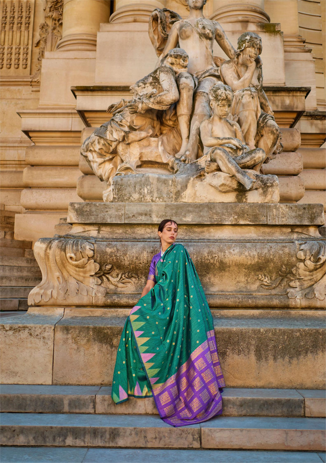 Leafy Green Handloom Weaving Khadi Silk Saree - PAHRAVA