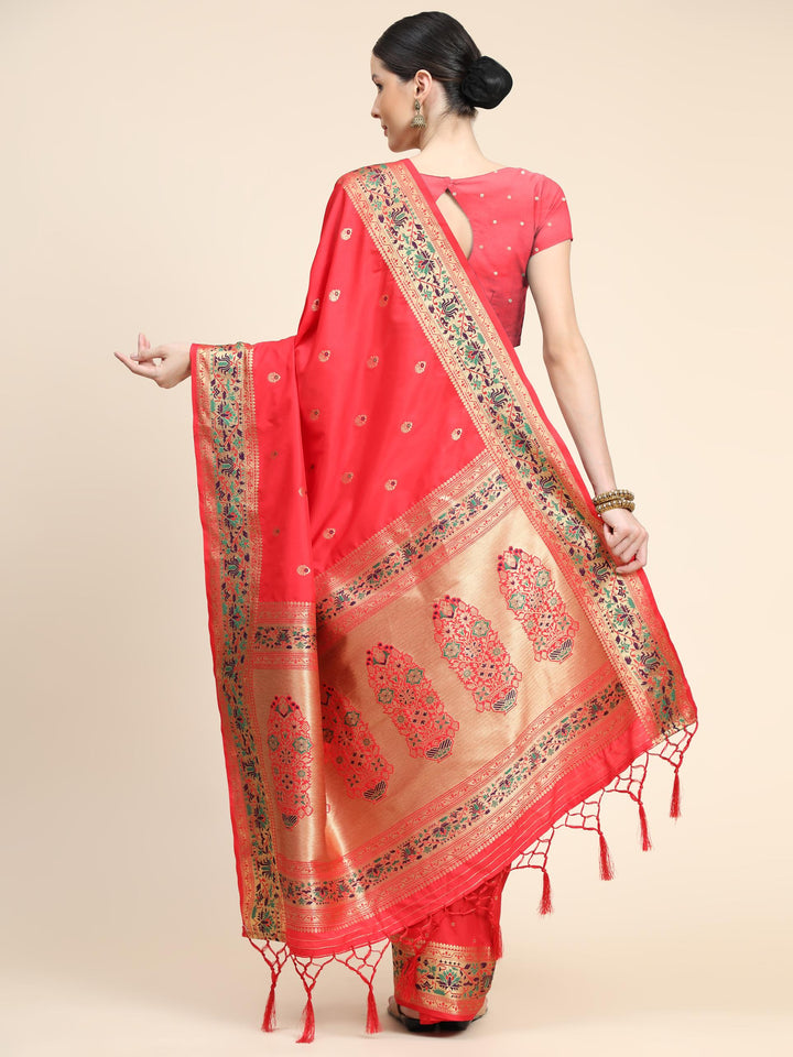 Ruby Red Paithani Soft Silk Saree - PAHRAVA