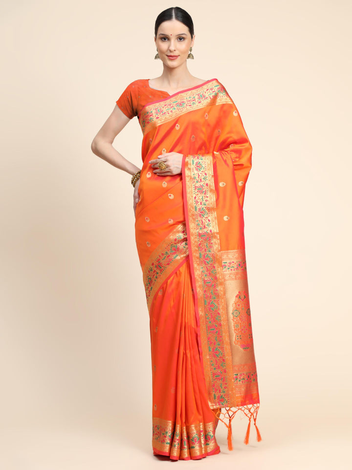 Mustard Orange Paithani Soft Silk Saree - PAHRAVA