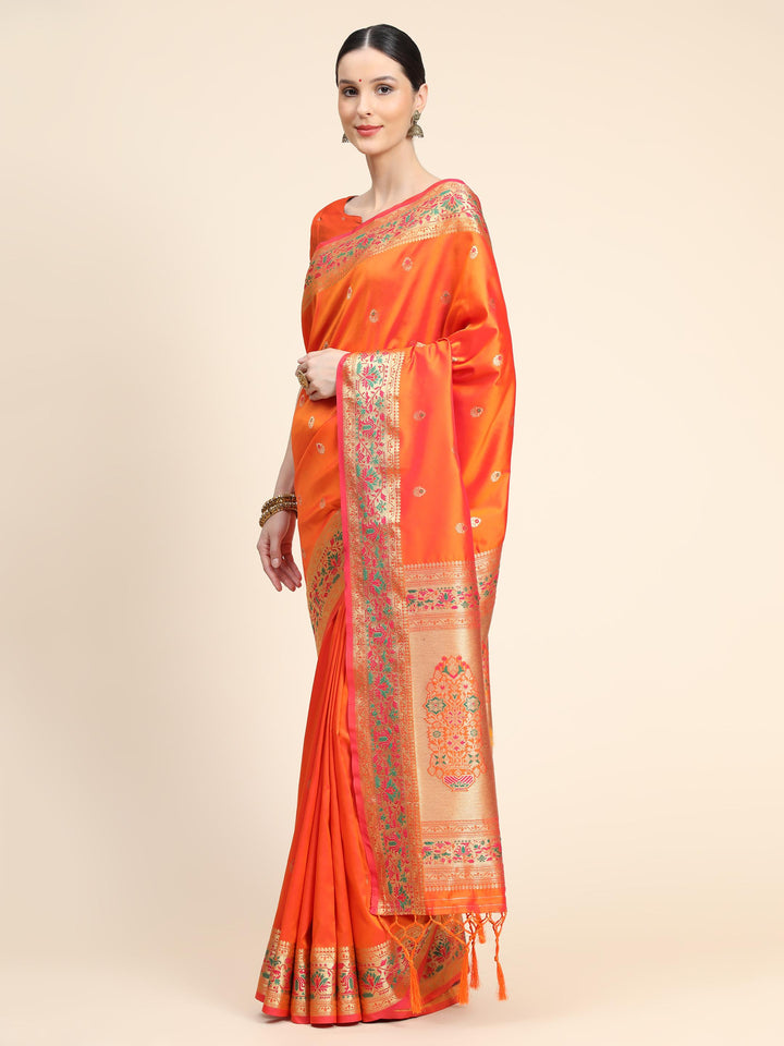 Mustard Orange Paithani Soft Silk Saree - PAHRAVA