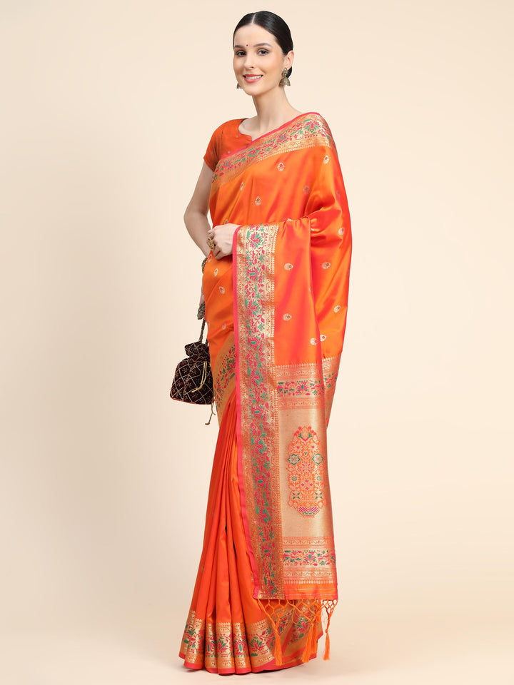 Mustard Orange Paithani Soft Silk Saree - PAHRAVA