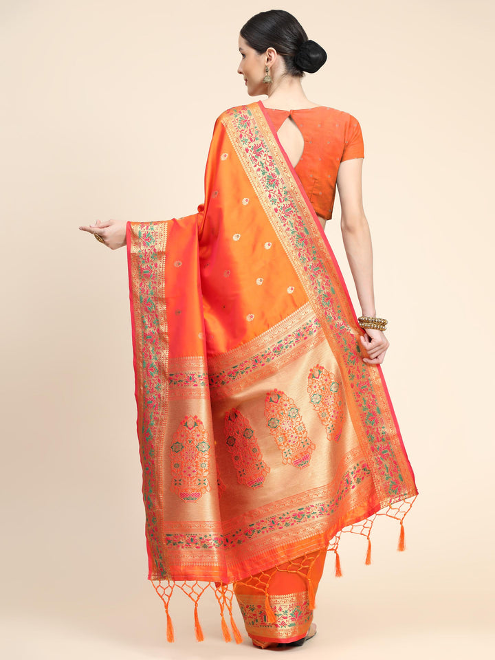 Mustard Orange Paithani Soft Silk Saree - PAHRAVA