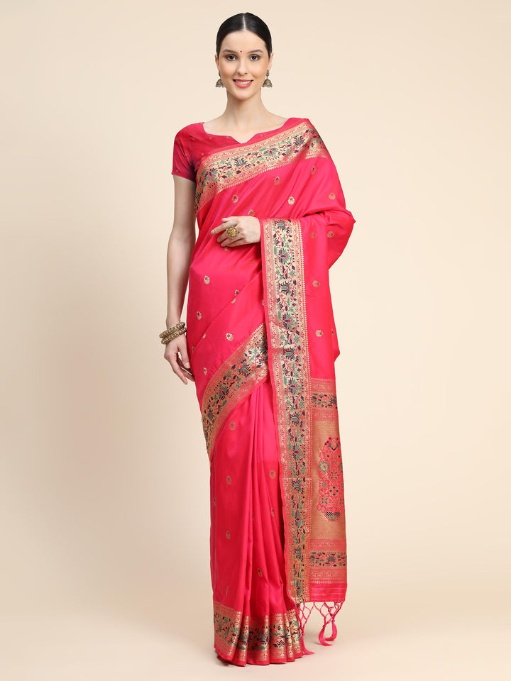 Dark Pink Paithani Soft Silk Saree - PAHRAVA