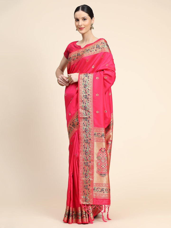 Dark Pink Paithani Soft Silk Saree - PAHRAVA