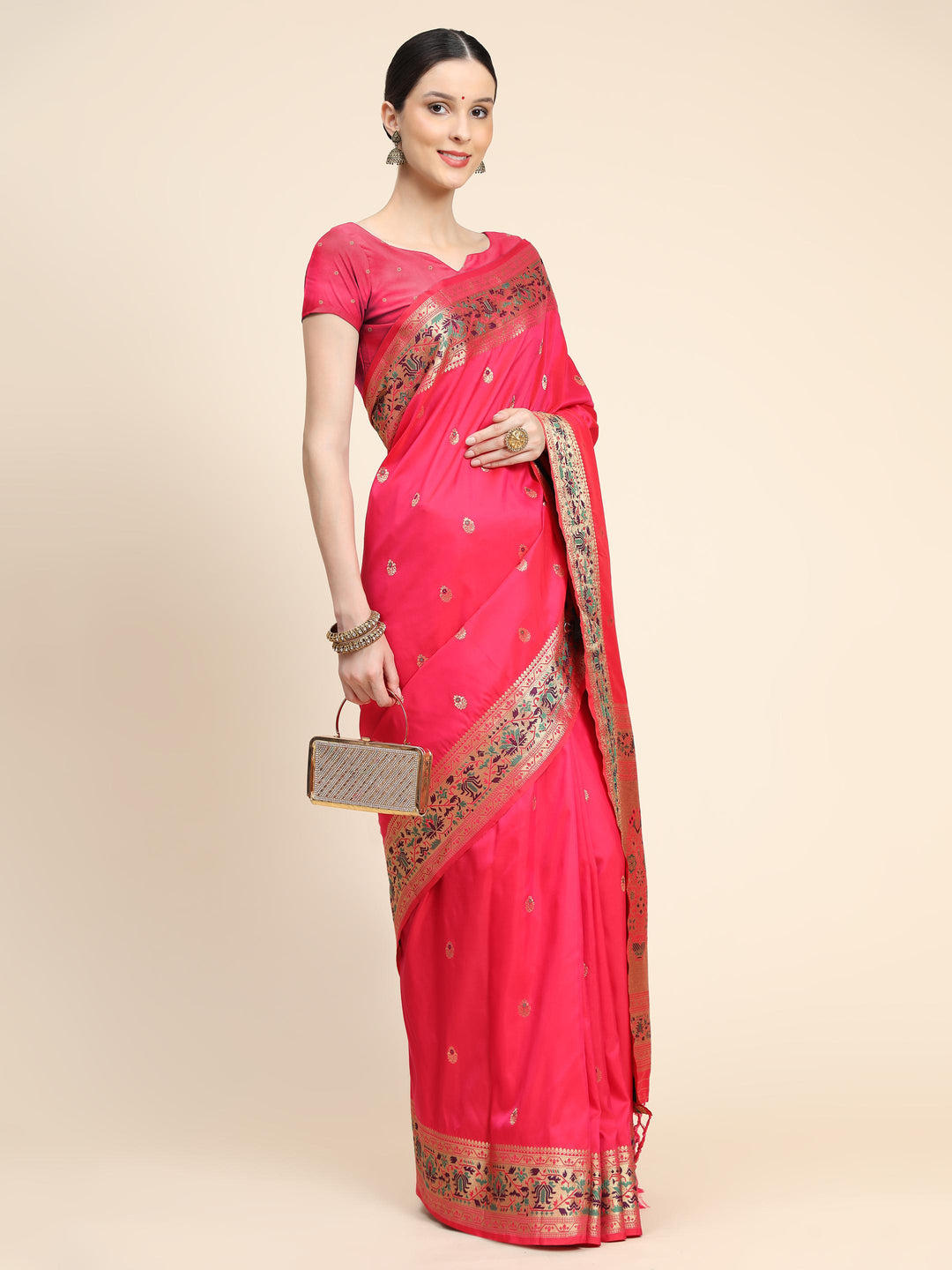 Dark Pink Paithani Soft Silk Saree - PAHRAVA