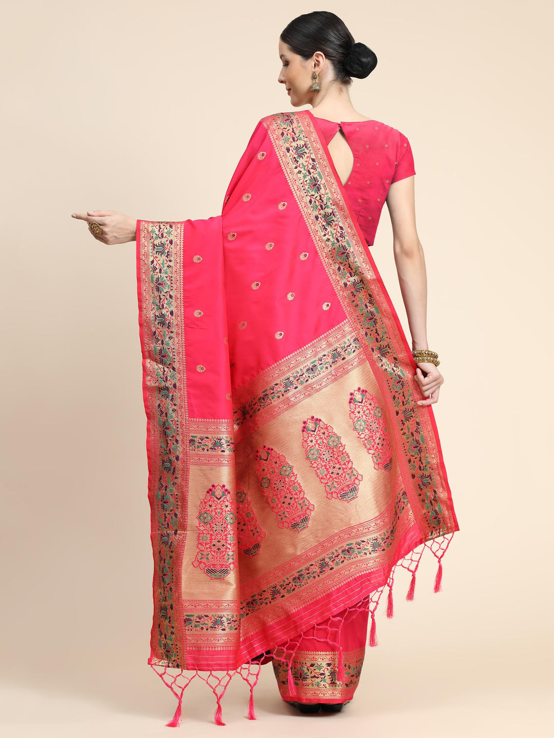 Dark Pink Paithani Soft Silk Saree - PAHRAVA