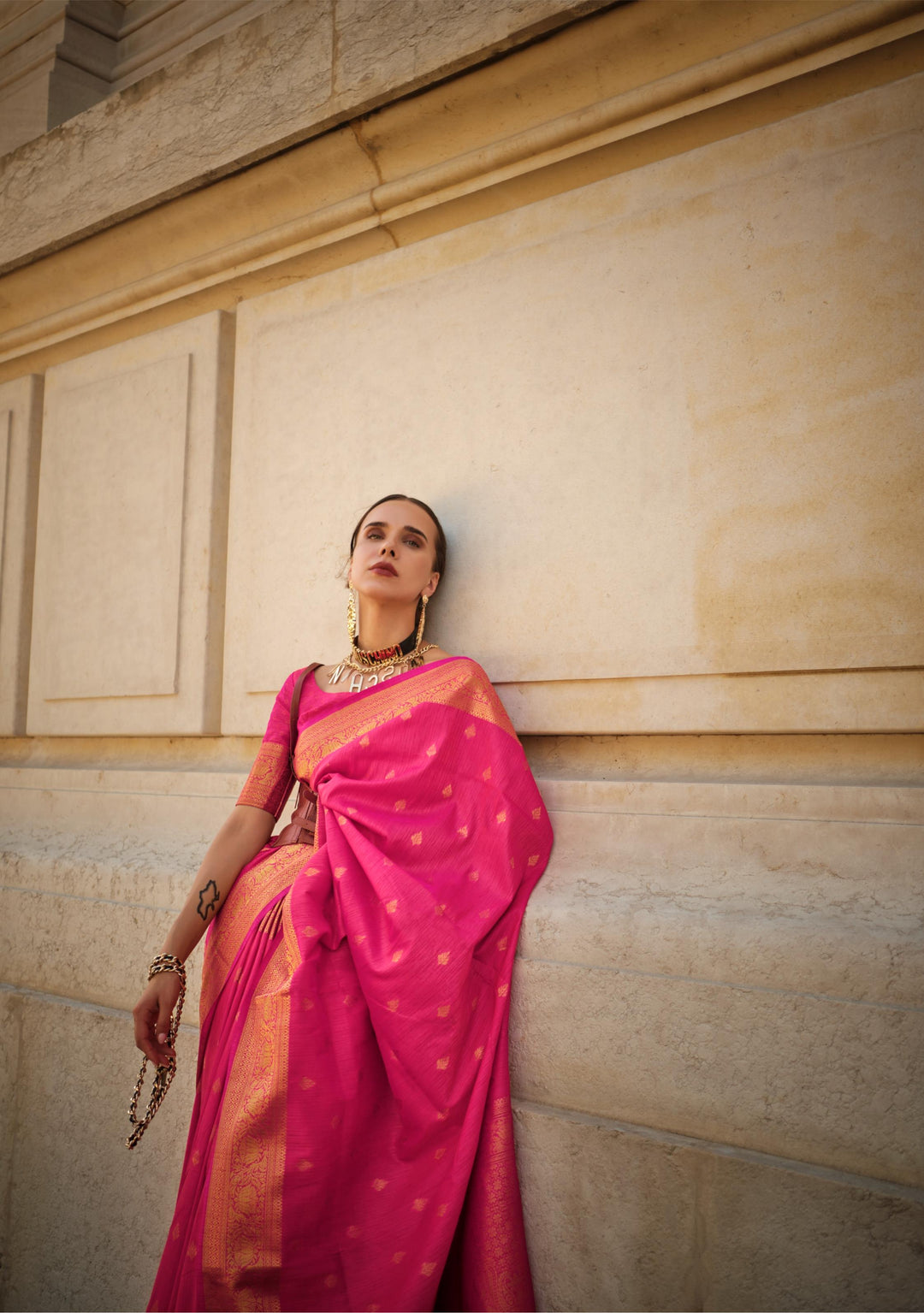 Burnt Pink Handloom Weaving Khadi Silk Saree - PAHRAVA