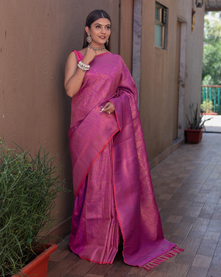 Deep lavender kanjivaram zari work silk saree - PAHRAVA