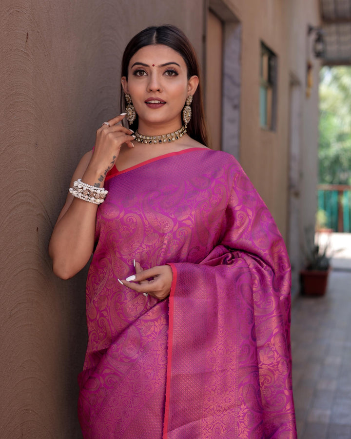 Deep lavender kanjivaram zari work silk saree - PAHRAVA