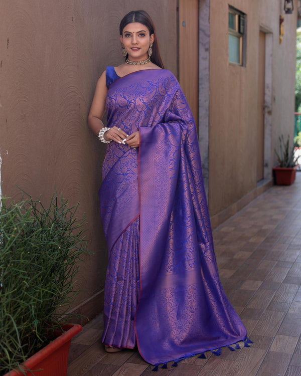 Ink blue kanjivaram zari work silk saree - PAHRAVA