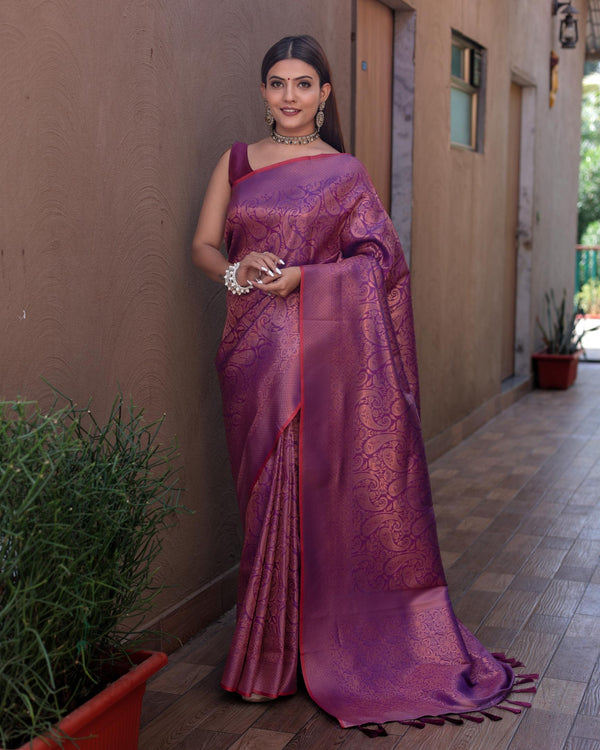 Mauve pink kanjivaram zari work silk saree - PAHRAVA