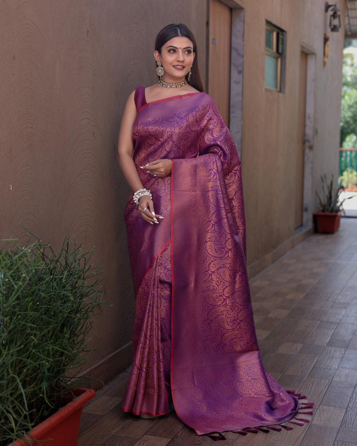 Mauve pink kanjivaram zari work silk saree - PAHRAVA