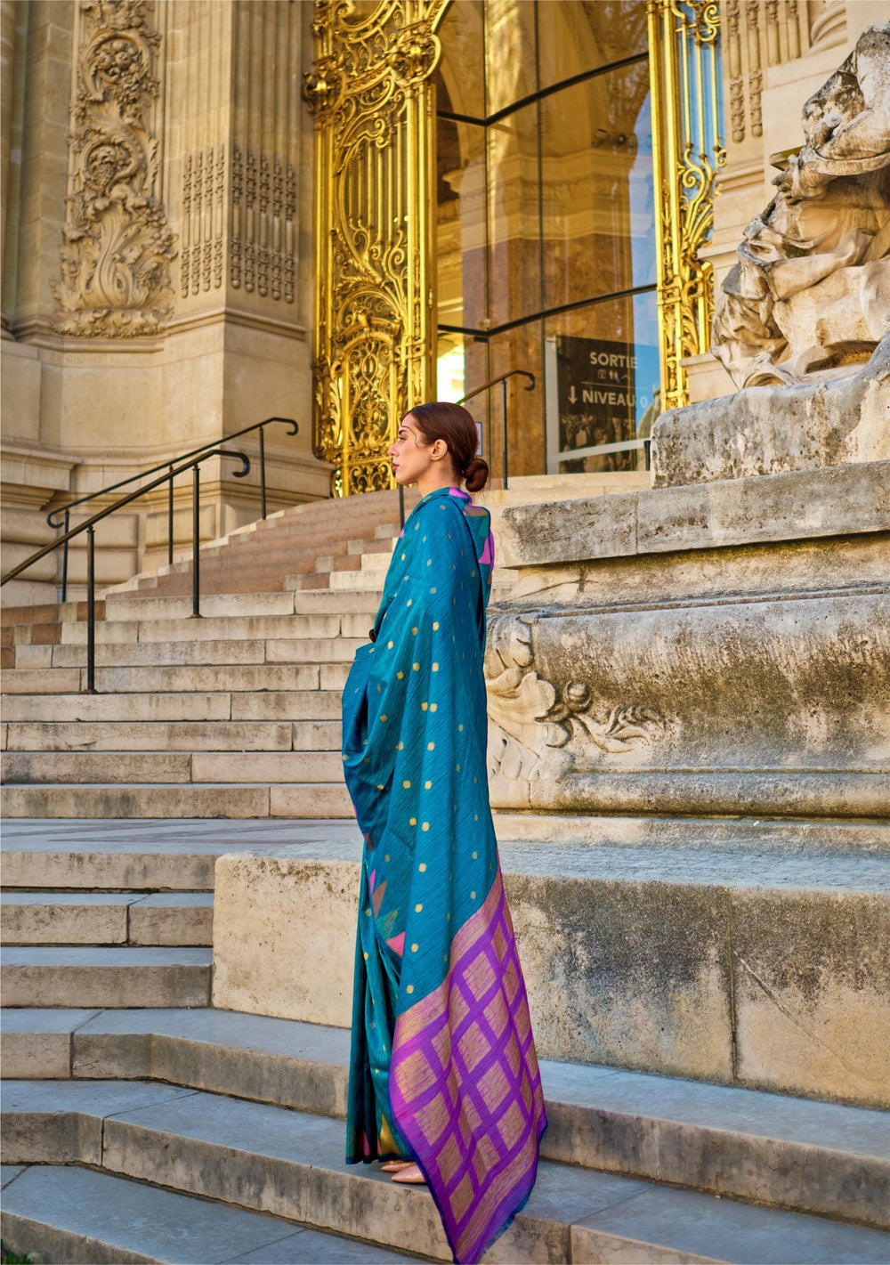 Teal Blue Handloom Weaving Khadi Silk Saree - PAHRAVA