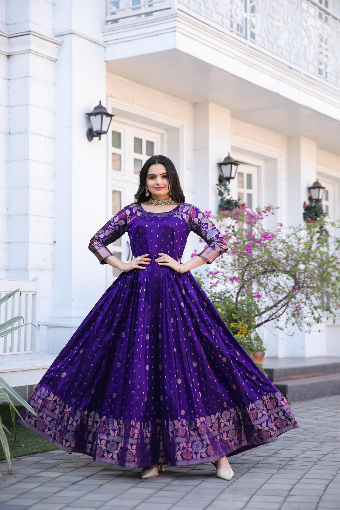 Violet traditional gown with contemporary twist - PAHRAVA