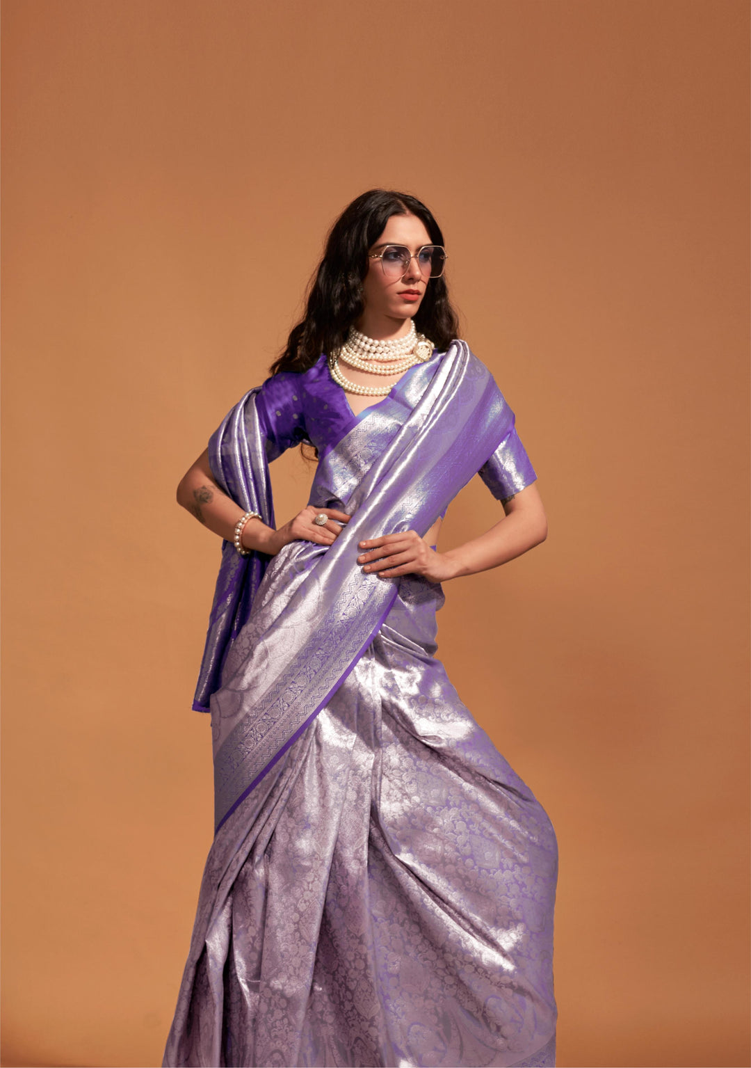 Fuchsia Blue Pure Satin Handloom Weaving Silk Saree - PAHRAVA