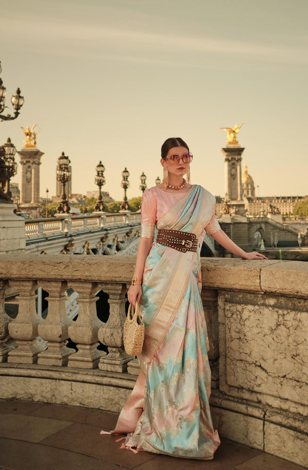 Sweet Pink Satin Handloom Weaving Silk Saree - PAHRAVA