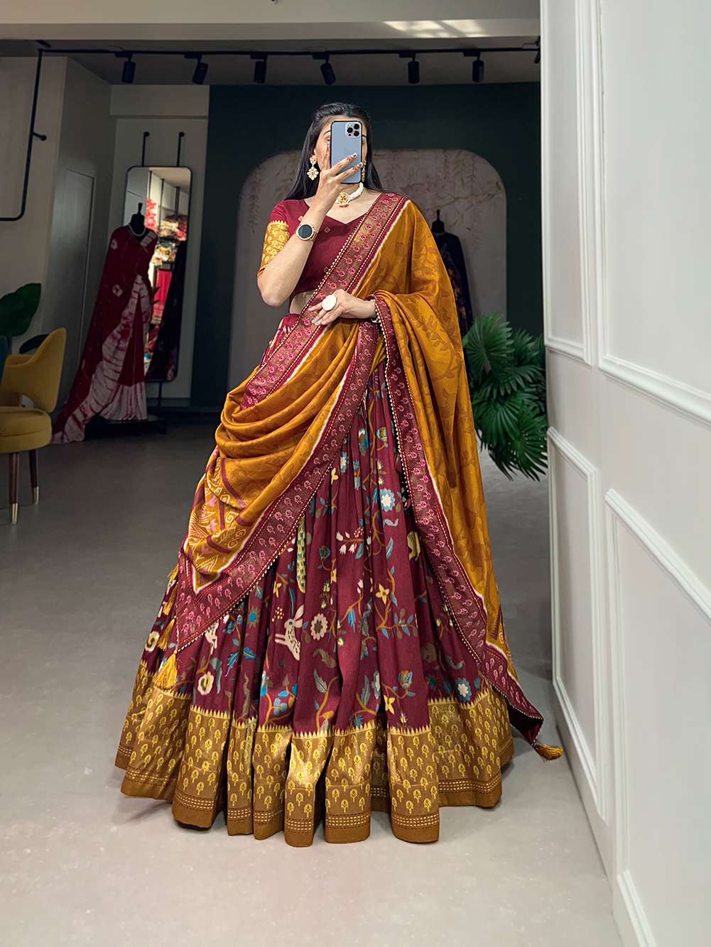 Persian Maroon Dola Silk Printed Lehenga Choli - PAHRAVA