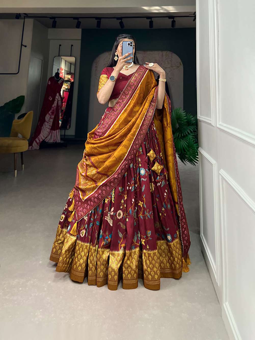 Persian Maroon Dola Silk Printed Lehenga Choli - PAHRAVA