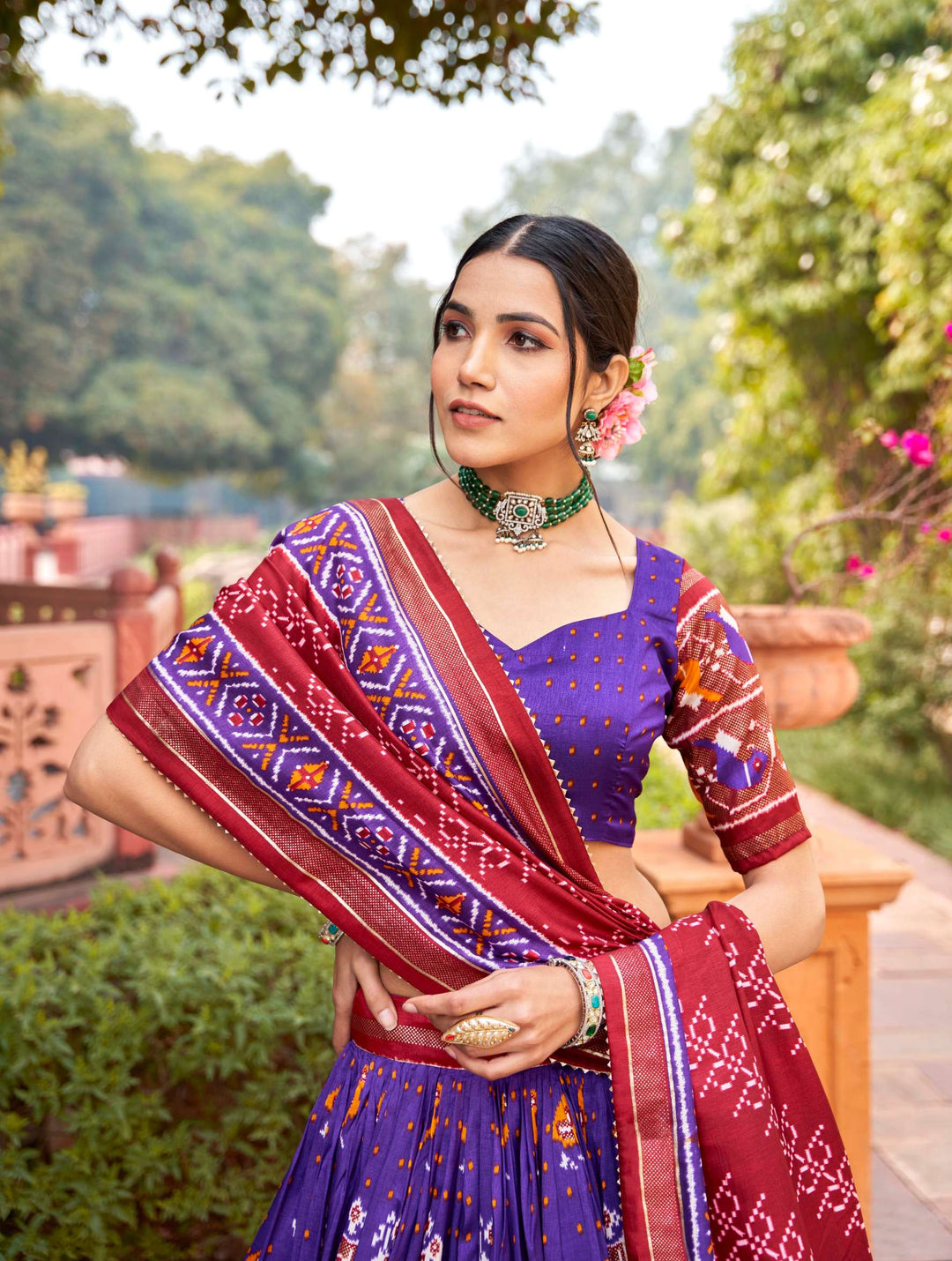 Pure Purple Tussar Silk & Ikkat Patola Lehenga Choli - PAHRAVA