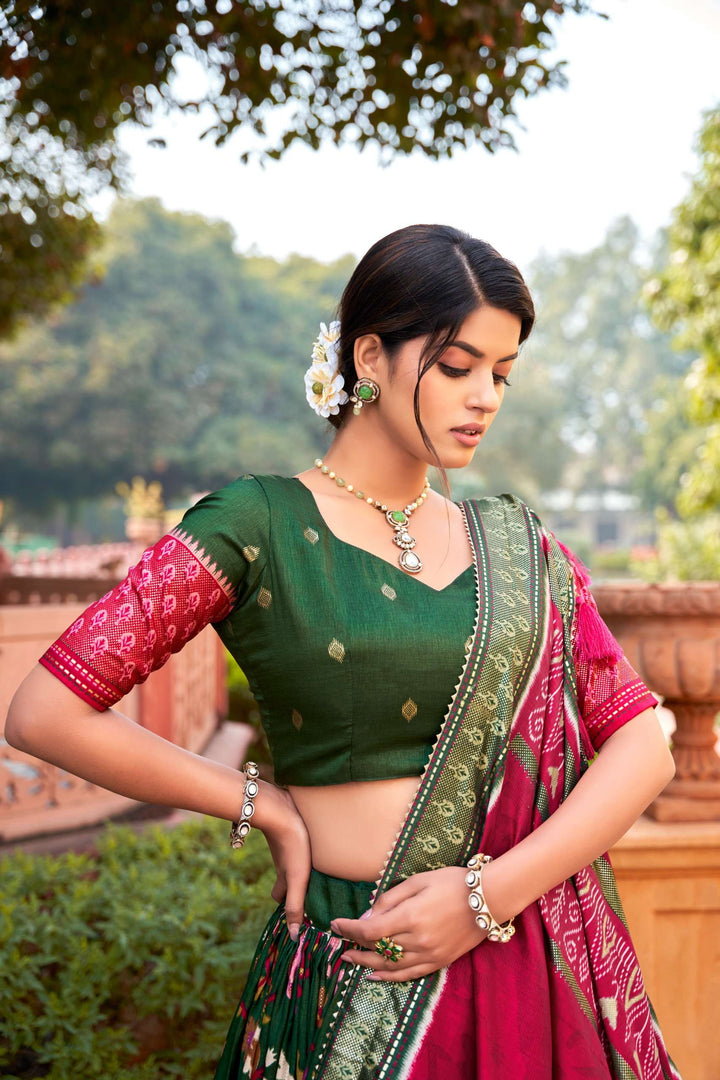 Traditional Green Dola Silk Printed Lehenga Choli - PAHRAVA