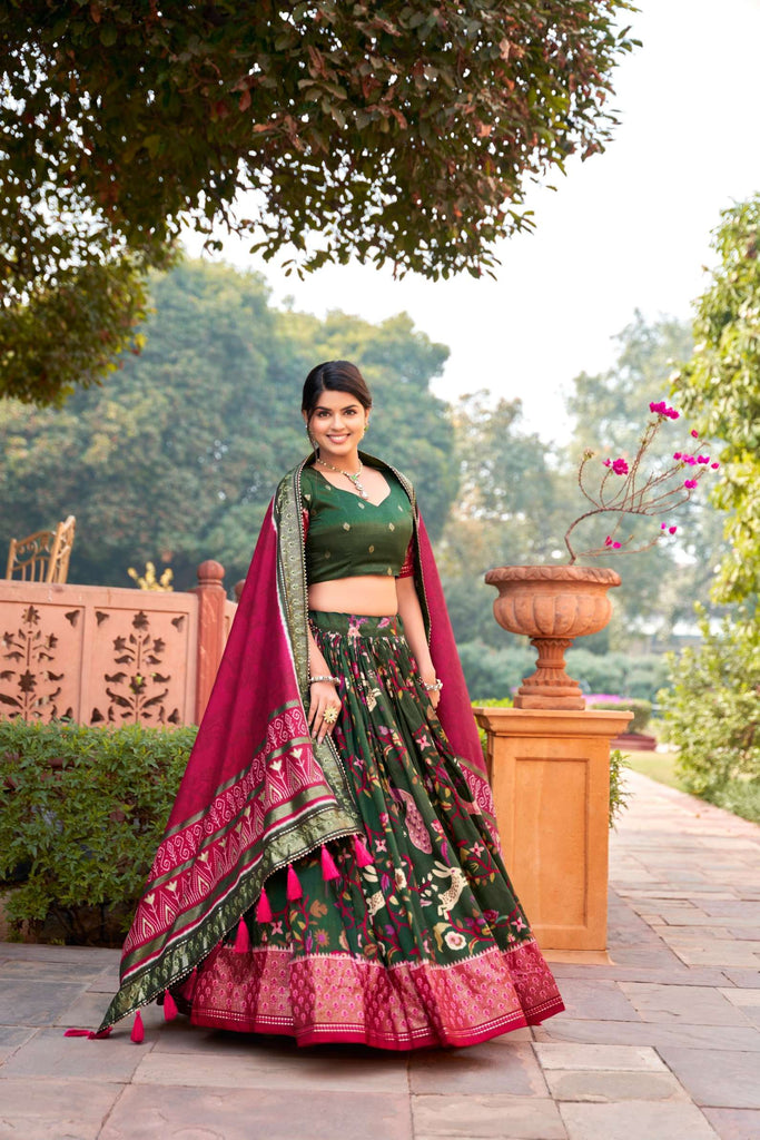 Traditional Green Dola Silk Printed Lehenga Choli - PAHRAVA