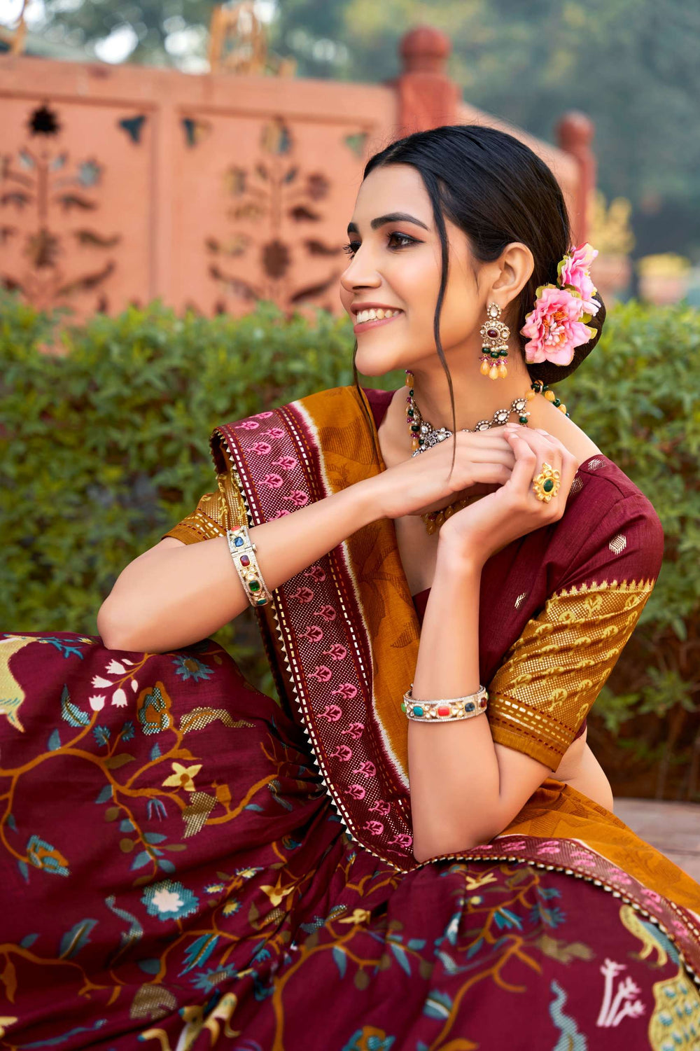 Persian Maroon Dola Silk Printed Lehenga Choli - PAHRAVA