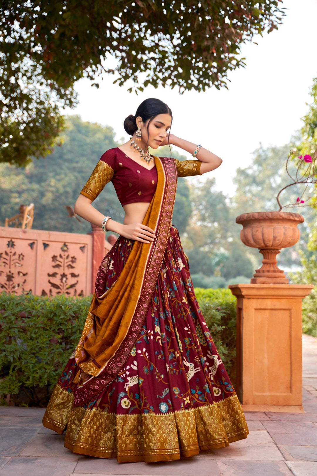 Persian Maroon Dola Silk Printed Lehenga Choli - PAHRAVA