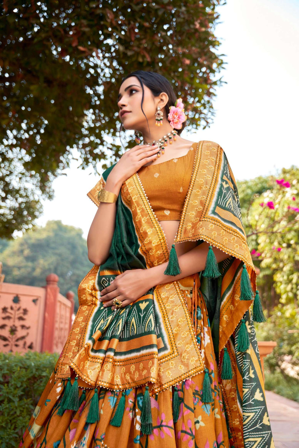 Mustard Yellow Dola Silk Printed Lehenga Choli - PAHRAVA