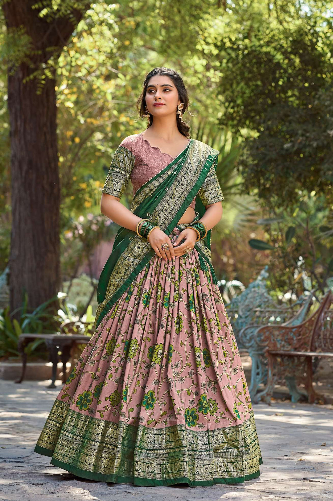 Onion Pink Kalamkari Tussar Silk Lehenga set - PAHRAVA