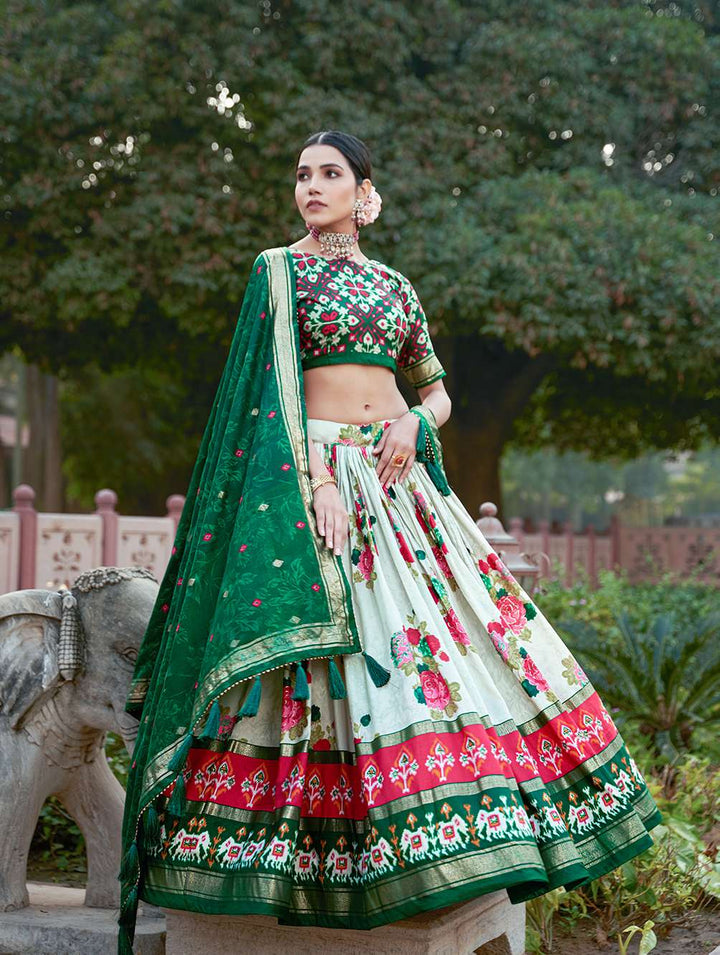 Pastel Green Floral Dola Silk Lehenga Choli - PAHRAVA