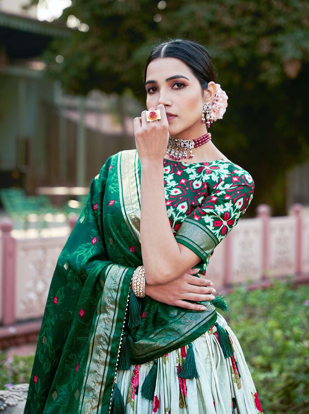 Pastel Green Floral Dola Silk Lehenga Choli - PAHRAVA