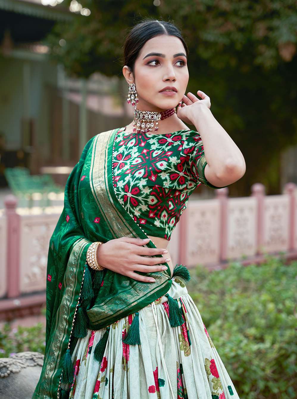 Pastel Green Floral Dola Silk Lehenga Choli - PAHRAVA