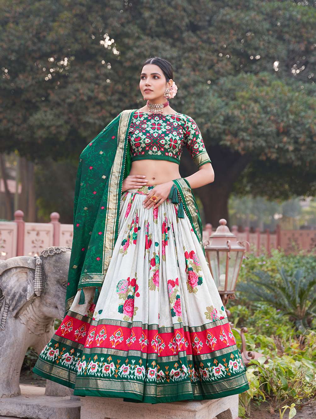 Pastel Green Floral Dola Silk Lehenga Choli - PAHRAVA