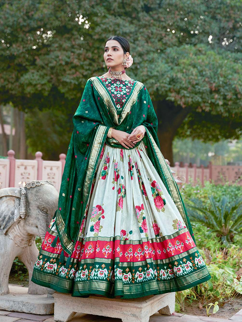 Pastel Green Floral Dola Silk Lehenga Choli - PAHRAVA