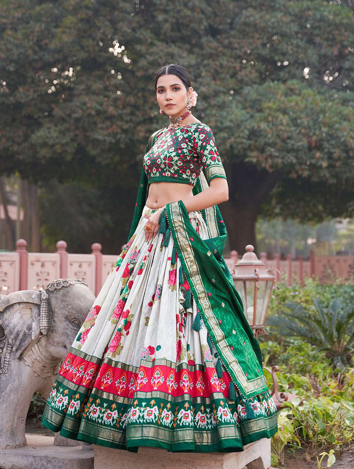 Pastel Green Floral Dola Silk Lehenga Choli - PAHRAVA