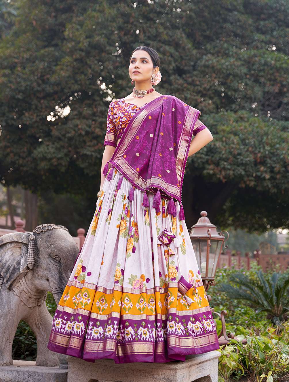 Pastel Wine Floral Dola Silk Lehenga Choli - PAHRAVA