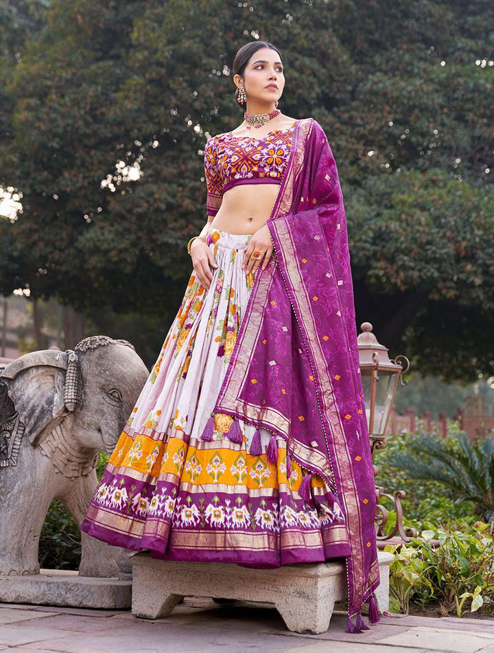 Pastel Wine Floral Dola Silk Lehenga Choli - PAHRAVA