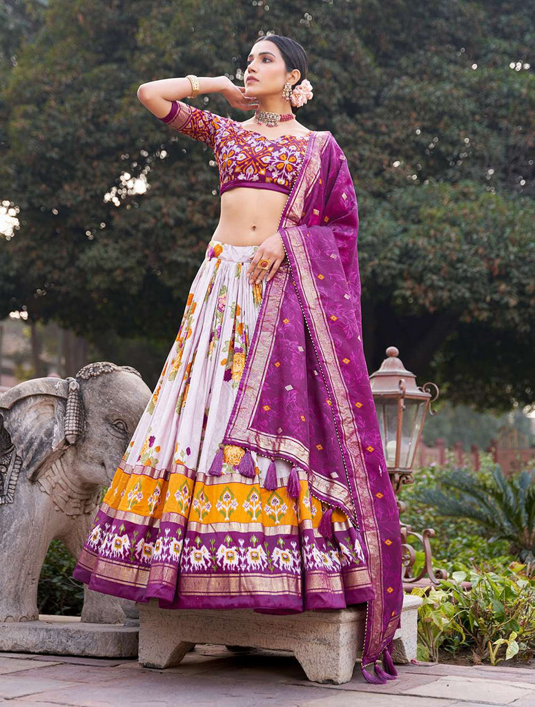 Pastel Wine Floral Dola Silk Lehenga Choli - PAHRAVA