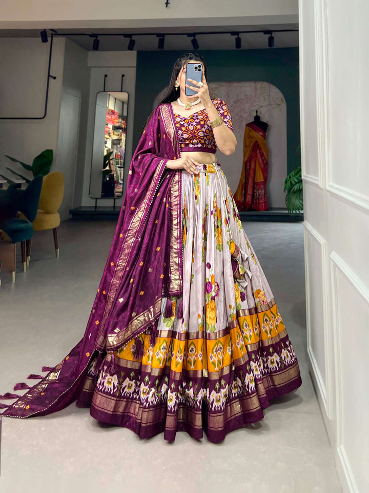 Pastel Wine Floral Dola Silk Lehenga Choli - PAHRAVA