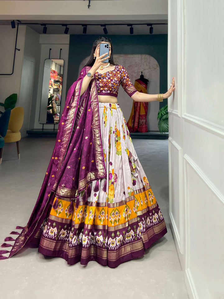 Pastel Wine Floral Dola Silk Lehenga Choli - PAHRAVA