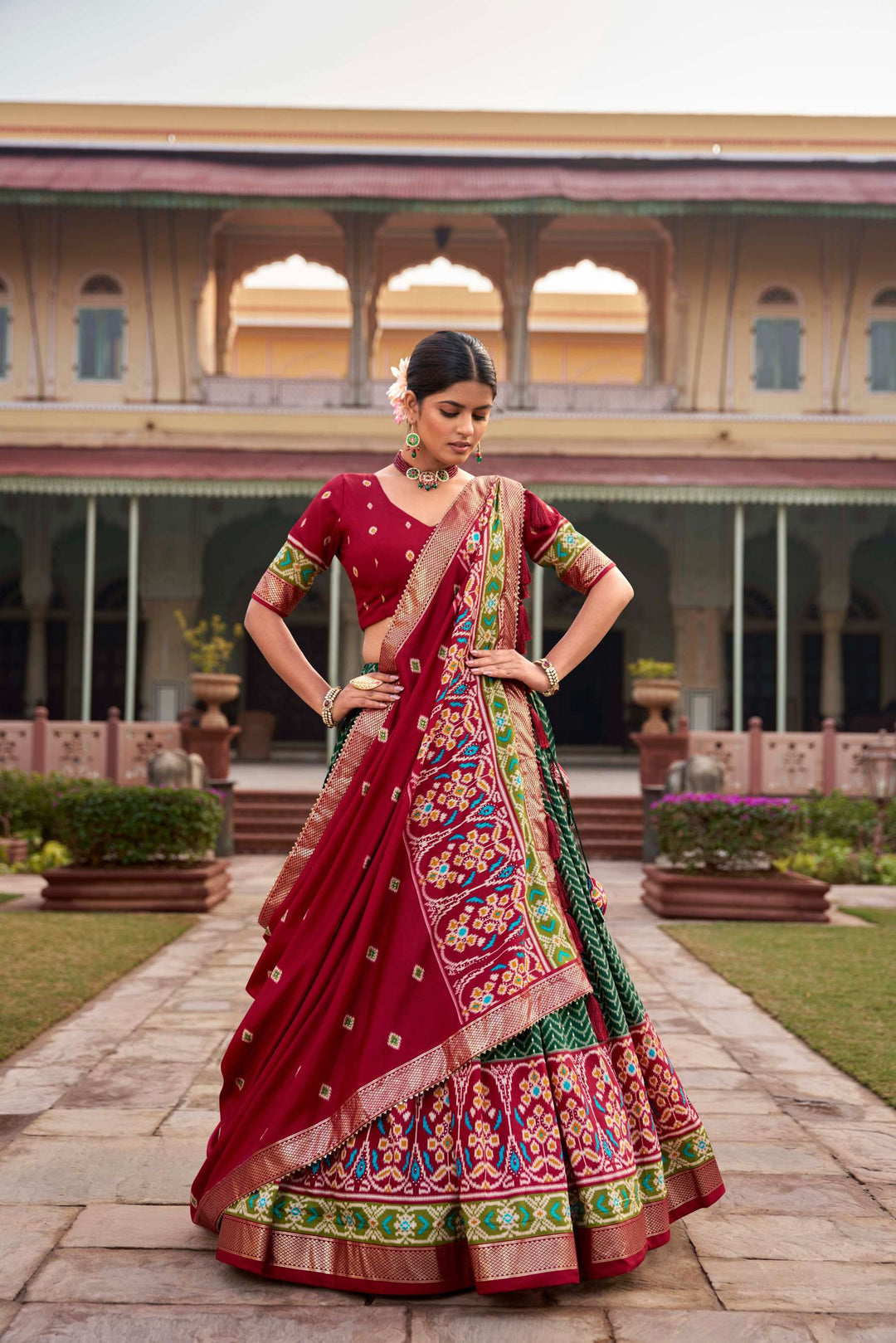 Traditional Green Tussar Silk Printed Lehenga Choli - PAHRAVA