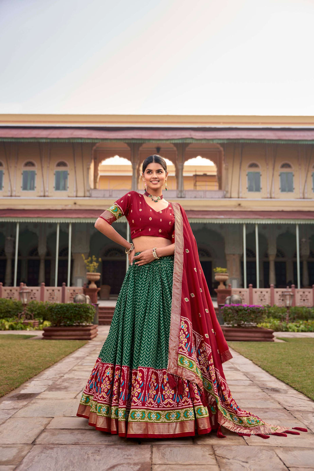 Traditional Green Tussar Silk Printed Lehenga Choli - PAHRAVA