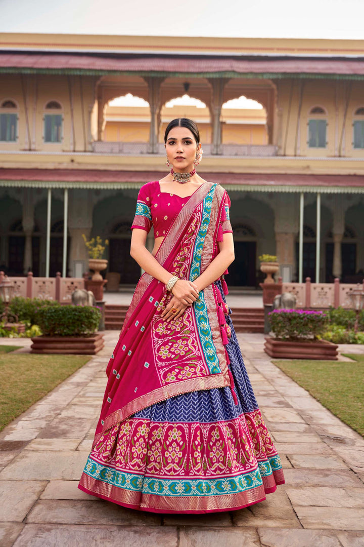 Navy Blue Tussar Silk Printed Lehenga Choli - PAHRAVA