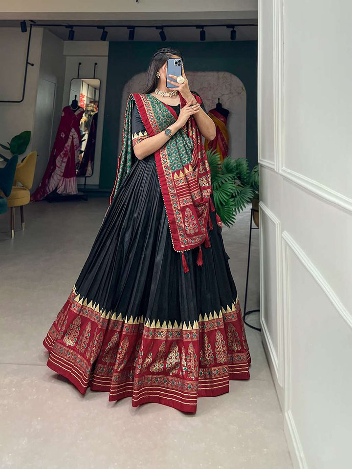 Ink Black Tussar Silk with Intricate Prints Lehenga Choli - PAHRAVA