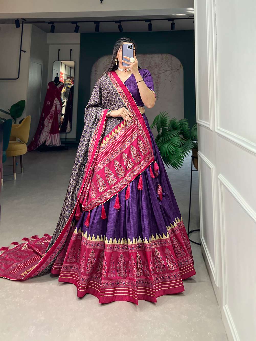 Royal Purple Tussar Silk with Intricate Prints Lehenga Choli - PAHRAVA