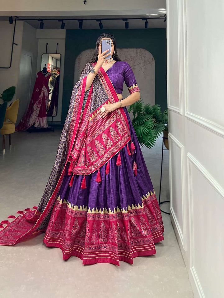 Royal Purple Tussar Silk with Intricate Prints Lehenga Choli - PAHRAVA