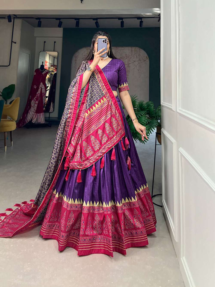 Royal Purple Tussar Silk with Intricate Prints Lehenga Choli - PAHRAVA