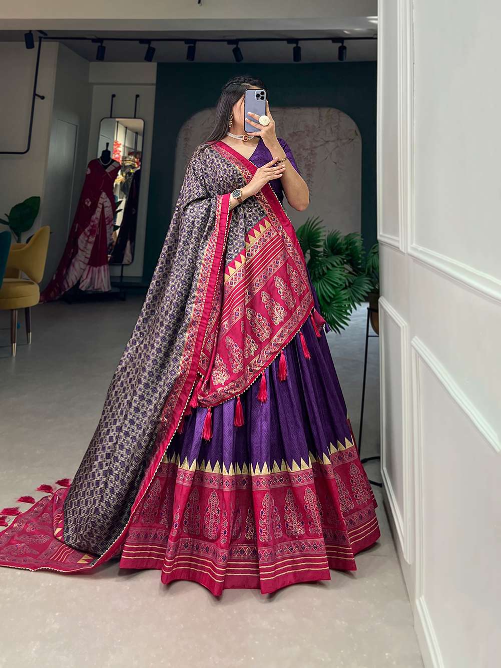 Royal Purple Tussar Silk with Intricate Prints Lehenga Choli - PAHRAVA